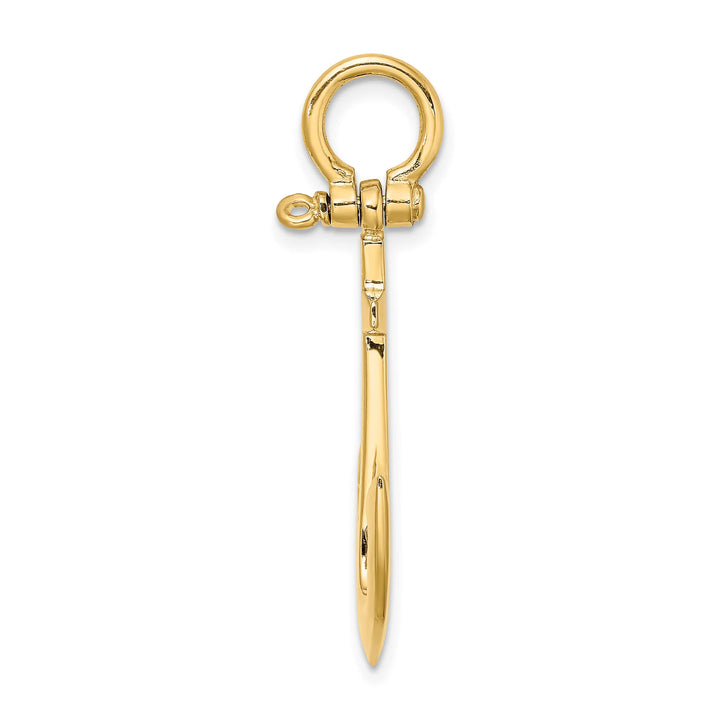 10K Yellow Gold 3-D Polished Anchor with Shackle Bail Charm
