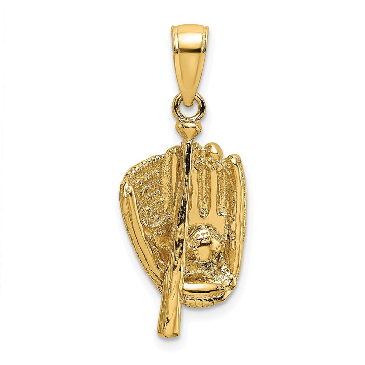 10K Yellow Gold 3-D Polished Baseball Glove/Bat/Ball Charm