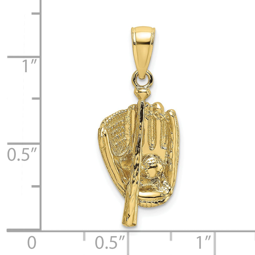 10K Yellow Gold 3-D Polished Baseball Glove/Bat/Ball Charm