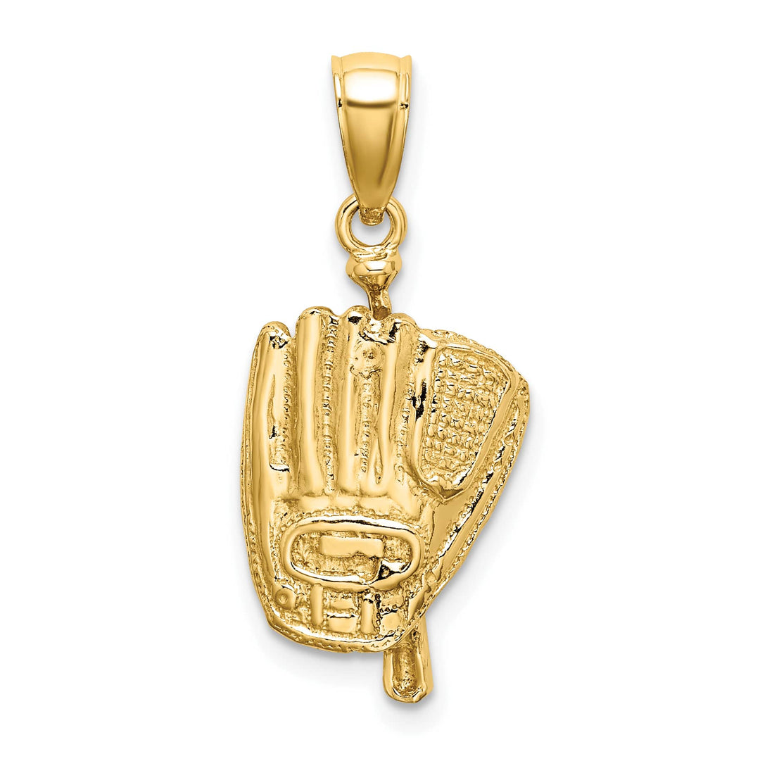 10K Yellow Gold 3-D Polished Baseball Glove/Bat/Ball Charm