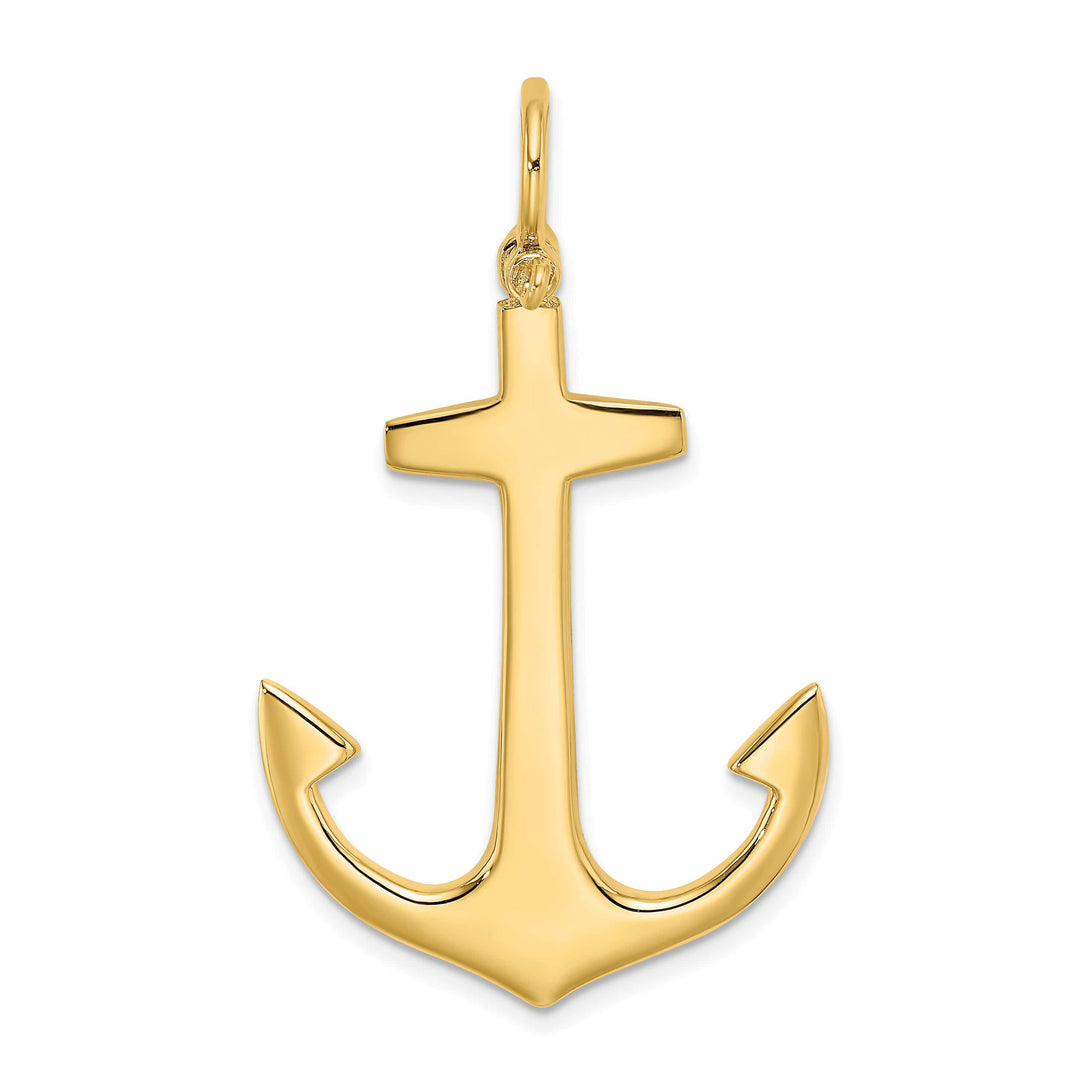 10K Yellow Gold 3-D Polished Large Anchor with Shackle Bail Charm