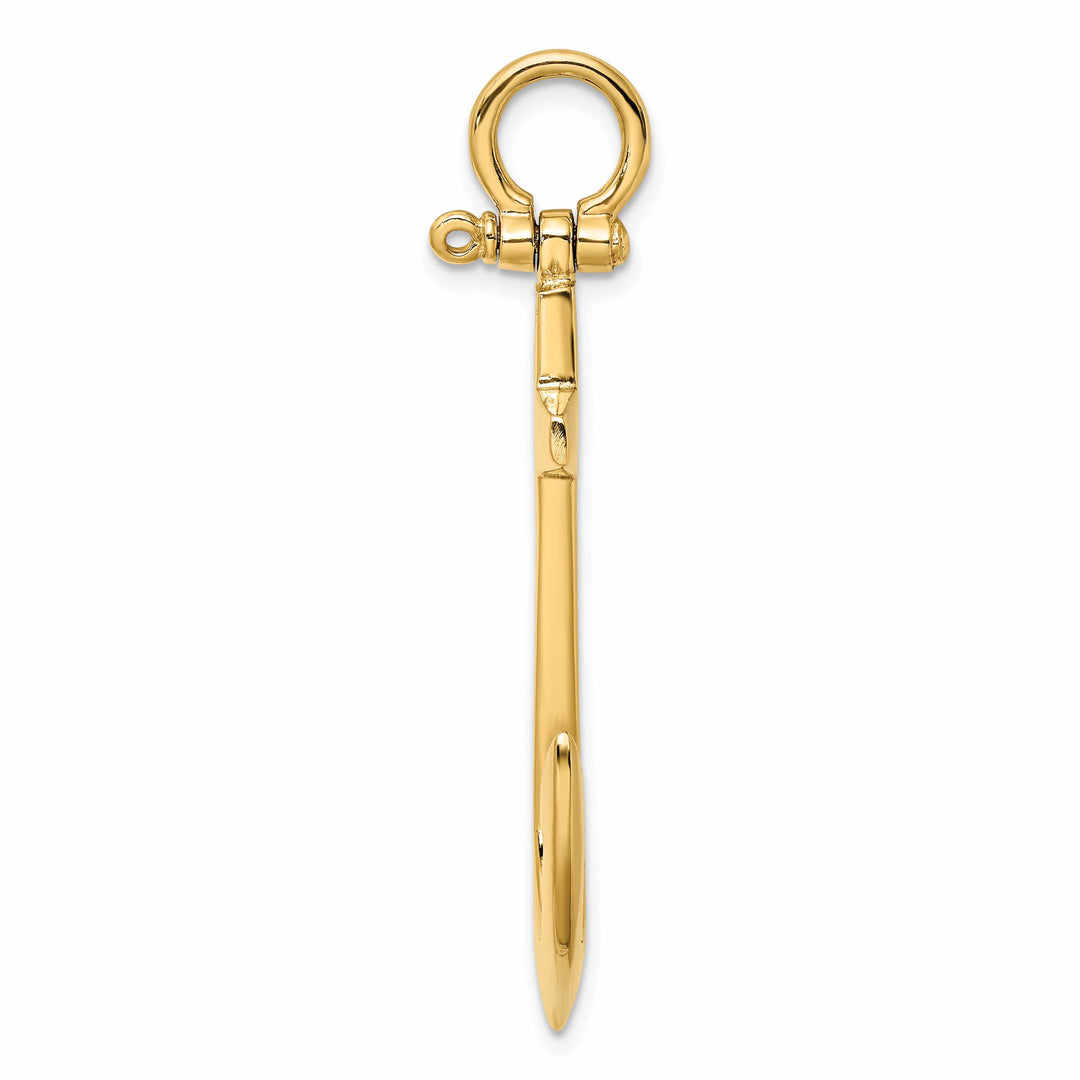 10K Yellow Gold 3-D Polished Large Anchor with Shackle Bail Charm