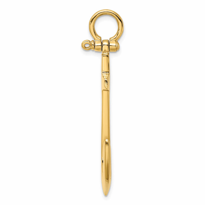 10K Yellow Gold 3-D Polished Large Anchor with Shackle Bail Charm