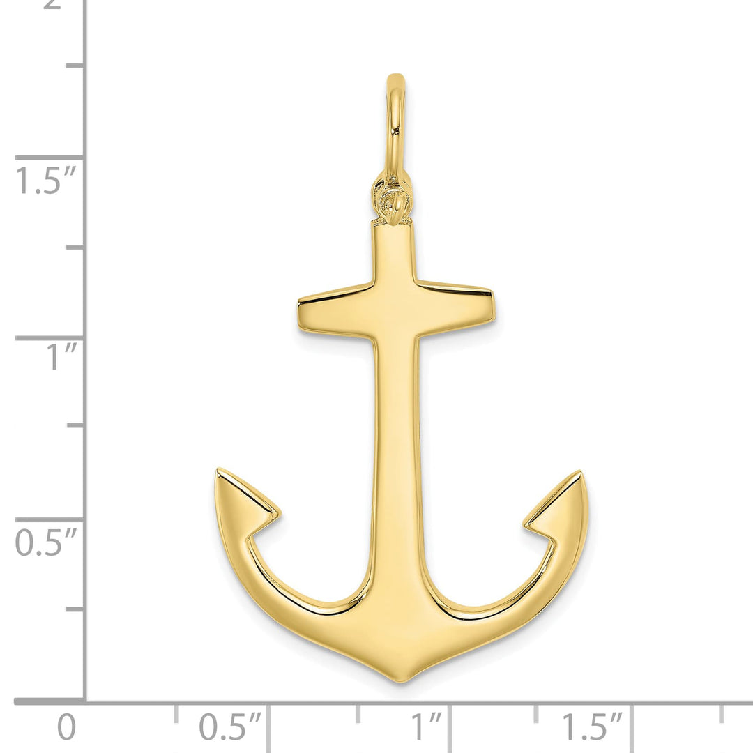 10K Yellow Gold 3-D Polished Large Anchor with Shackle Bail Charm