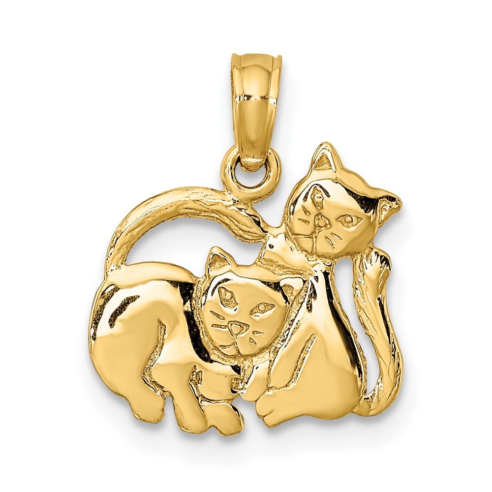 10K Yellow Gold 3-D Polished Medium Two Kittens Charm