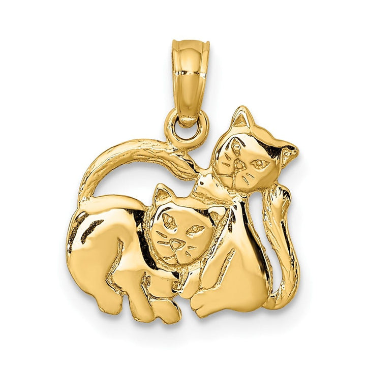 10K Yellow Gold 3-D Polished Medium Two Kittens Charm