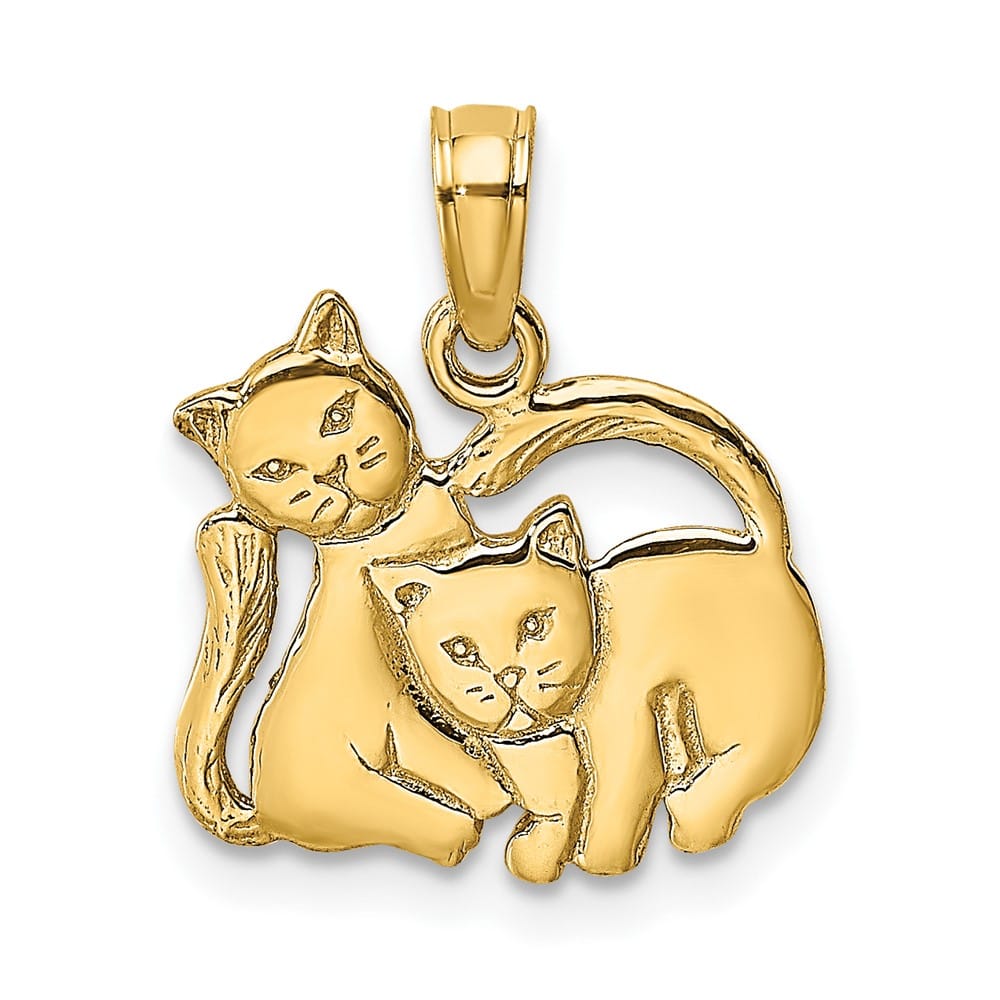 10K Yellow Gold 3-D Polished Medium Two Kittens Charm