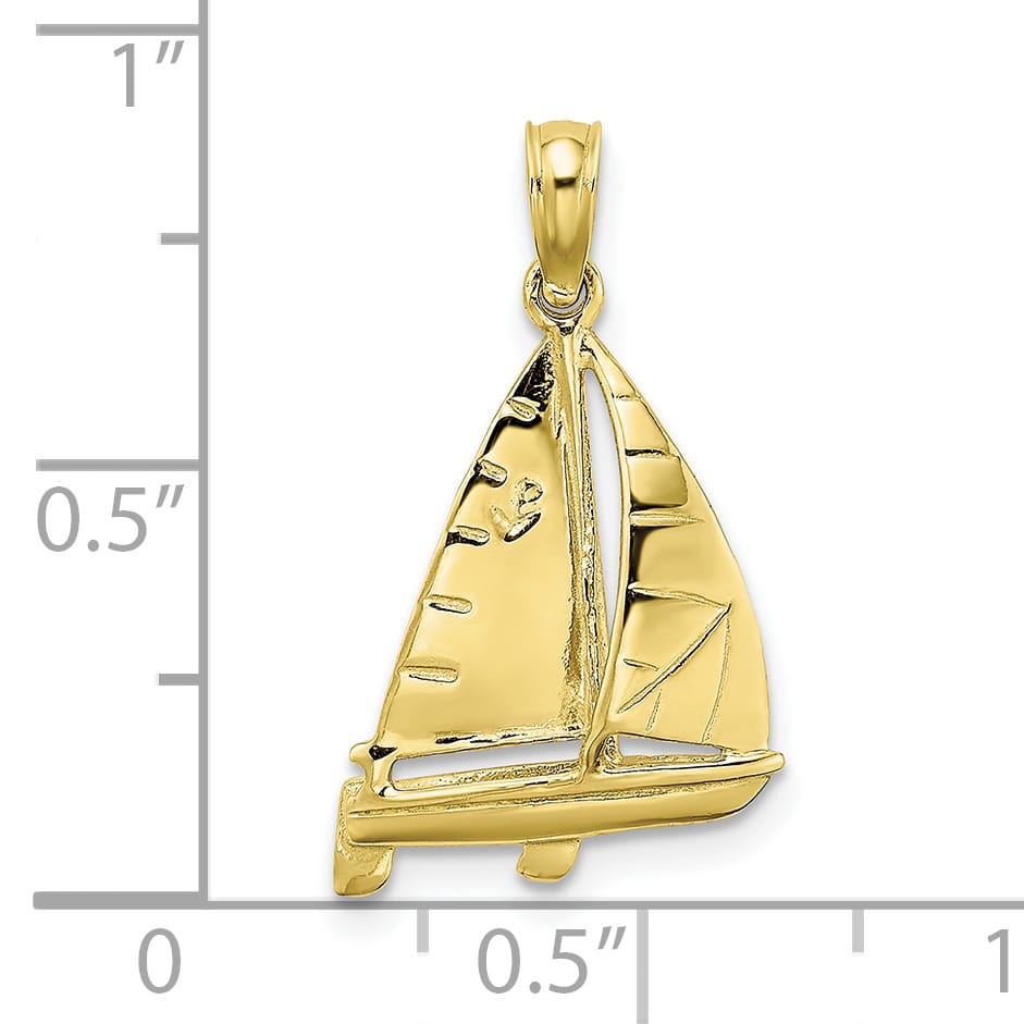 10K Yellow Gold 3-D Polished Sailboat Charm, Small