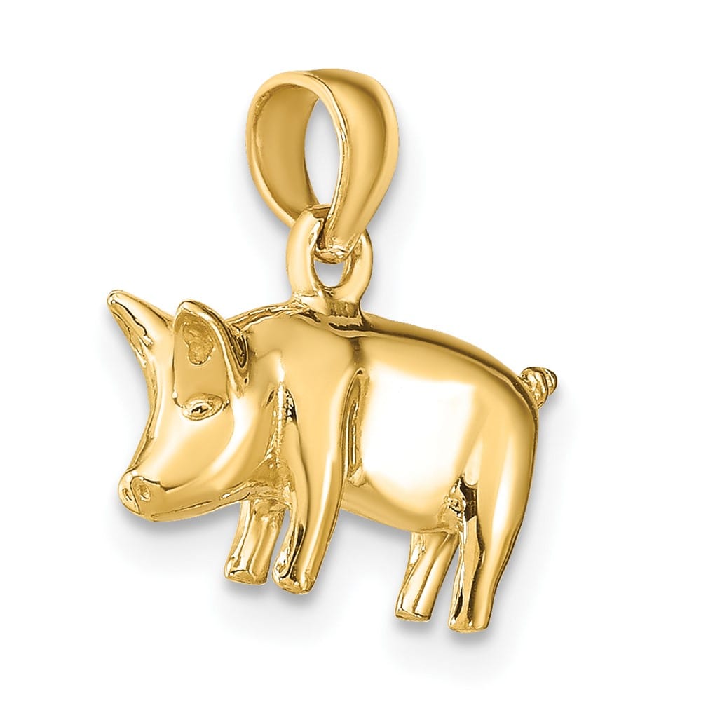 10K Yellow Gold 3-D Polished Small Pig with Curly Tail Charm