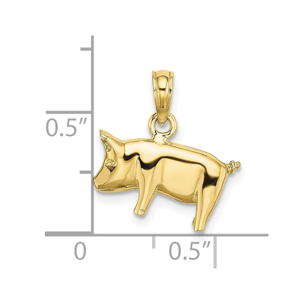10K Yellow Gold 3-D Polished Small Pig with Curly Tail Charm