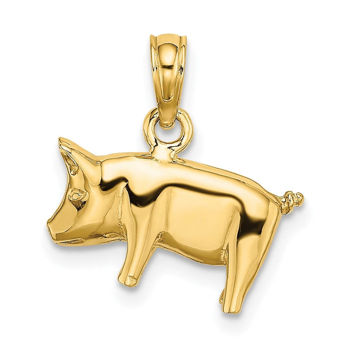 10K Yellow Gold 3-D Polished Small Pig with Curly Tail Charm