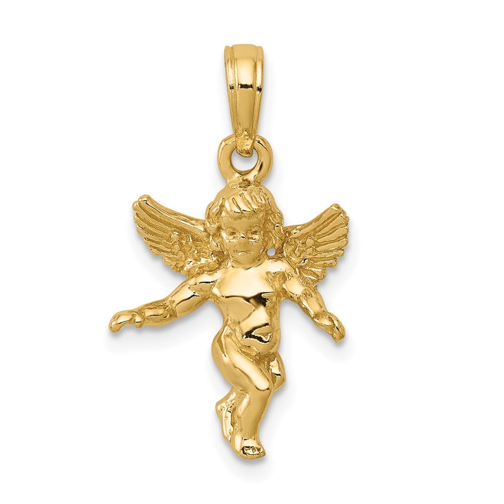 10K Yellow Gold 3-D Polished Solid Angel Pendant