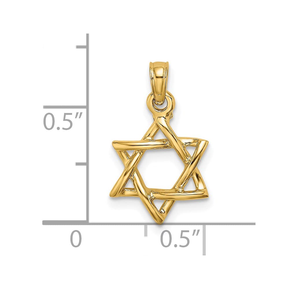 10K Yellow Gold 3-D Polished Star of David Charm