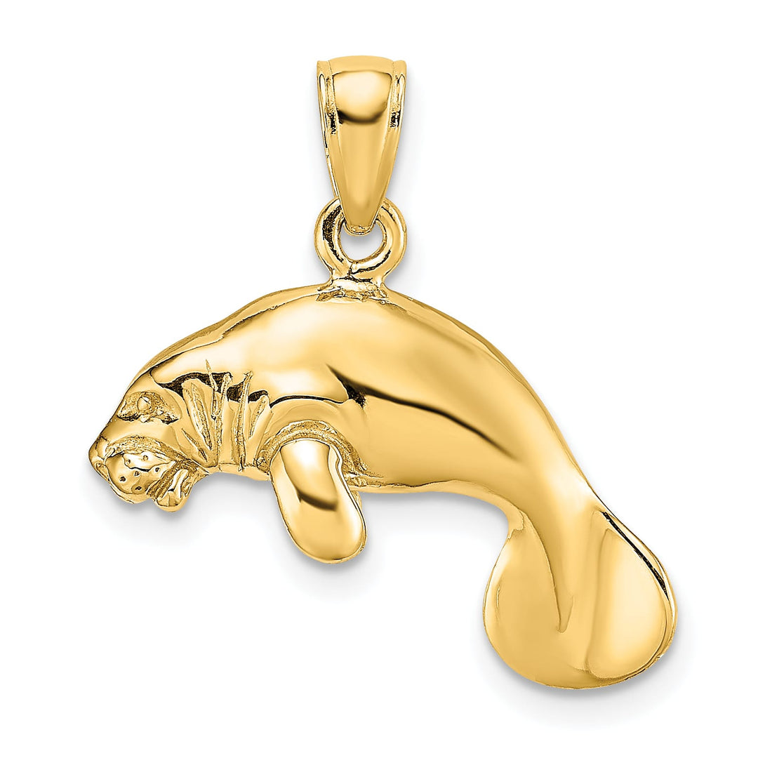 10K Yellow Gold 3-D Polished Swimming Manatee Charm, Large