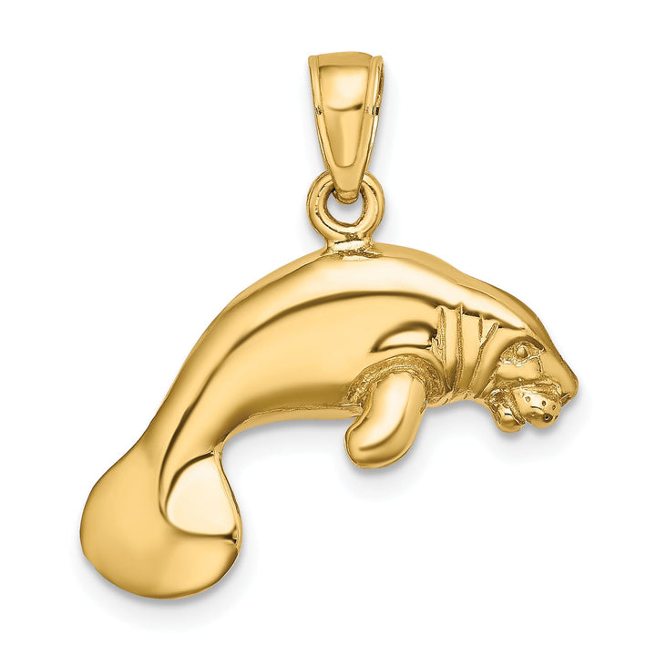 10K Yellow Gold 3-D Polished Swimming Manatee Charm, Large