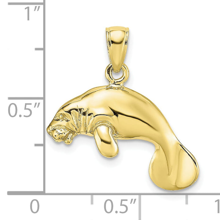 10K Yellow Gold 3-D Polished Swimming Manatee Charm, Large