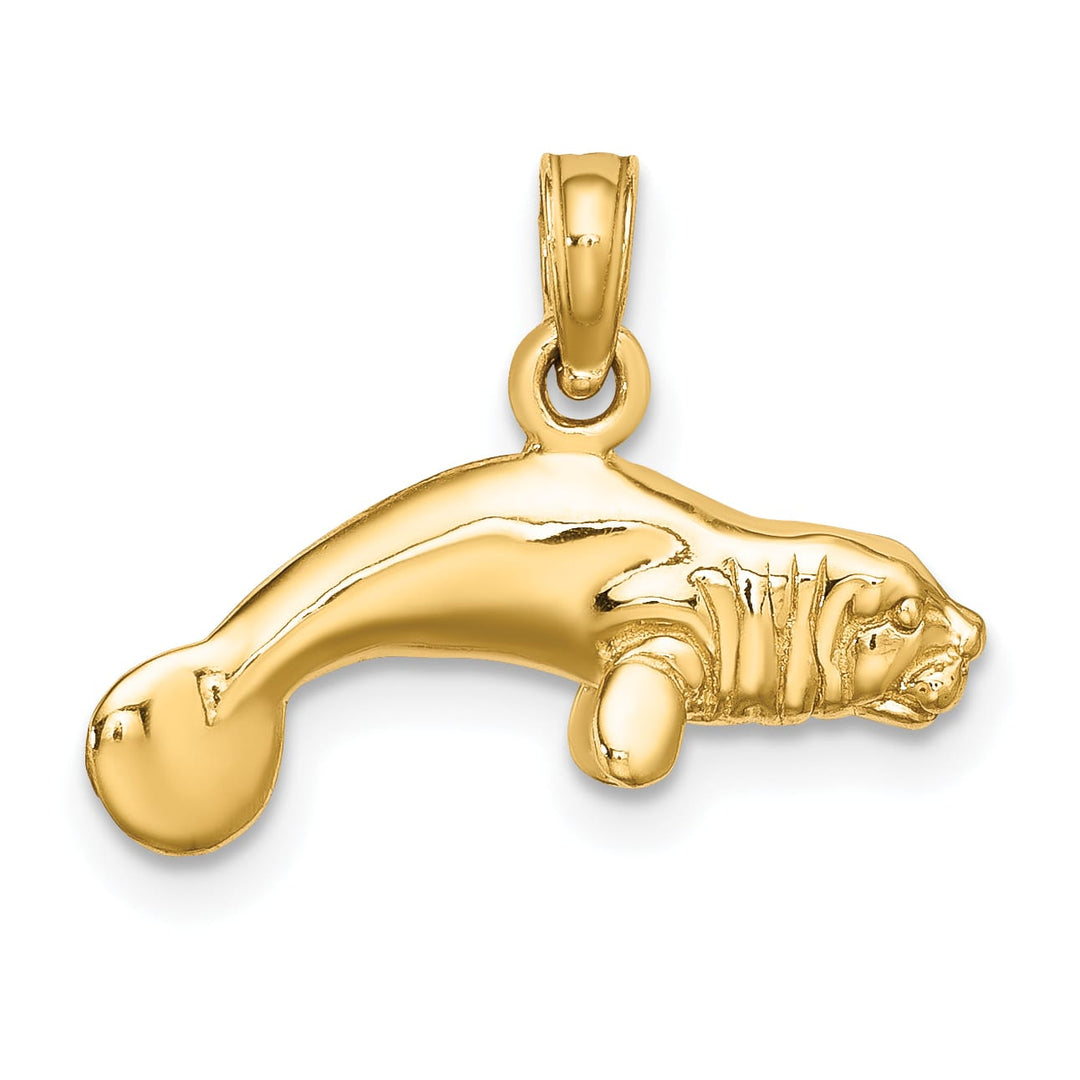 10K Yellow Gold 3-D Polished Swimming Manatee Charm, Small