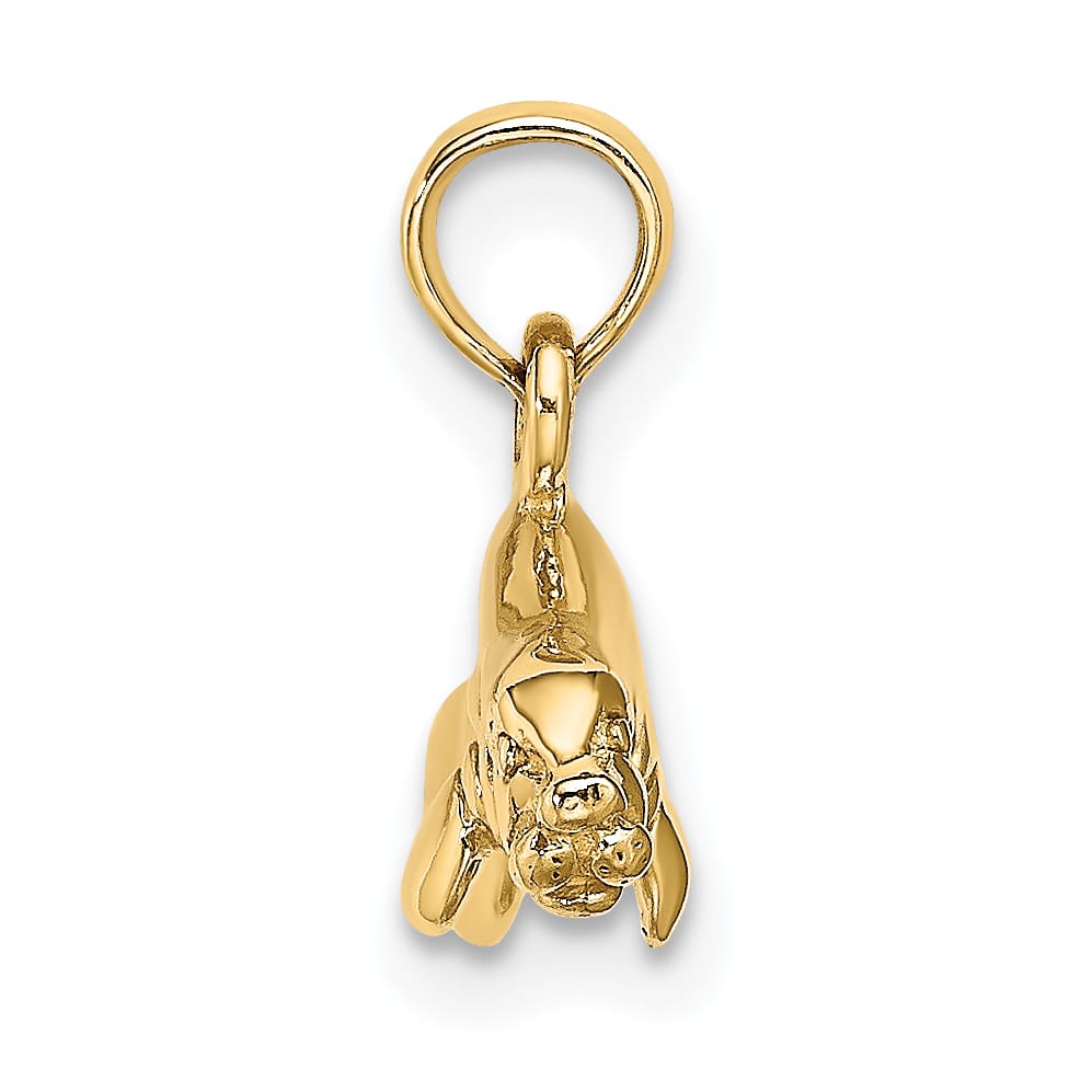 10K Yellow Gold 3-D Polished Swimming Manatee Charm, Small