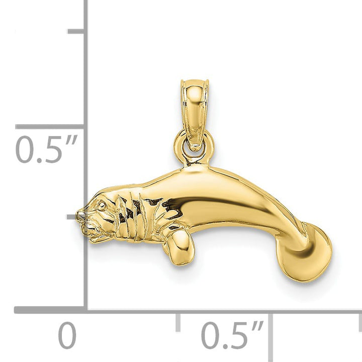 10K Yellow Gold 3-D Polished Swimming Manatee Charm, Small