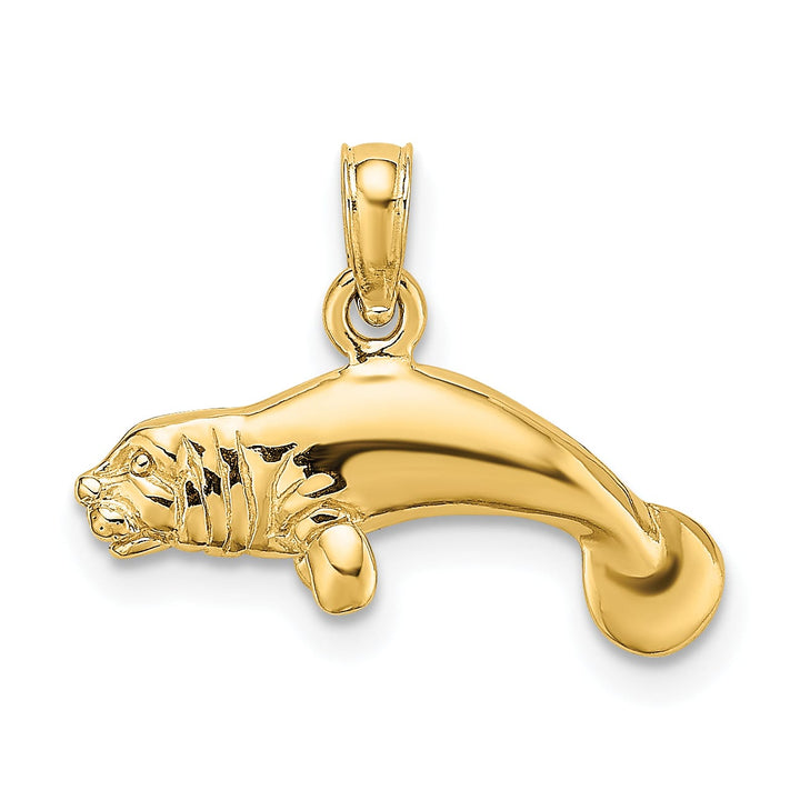 10K Yellow Gold 3-D Polished Swimming Manatee Charm, Small