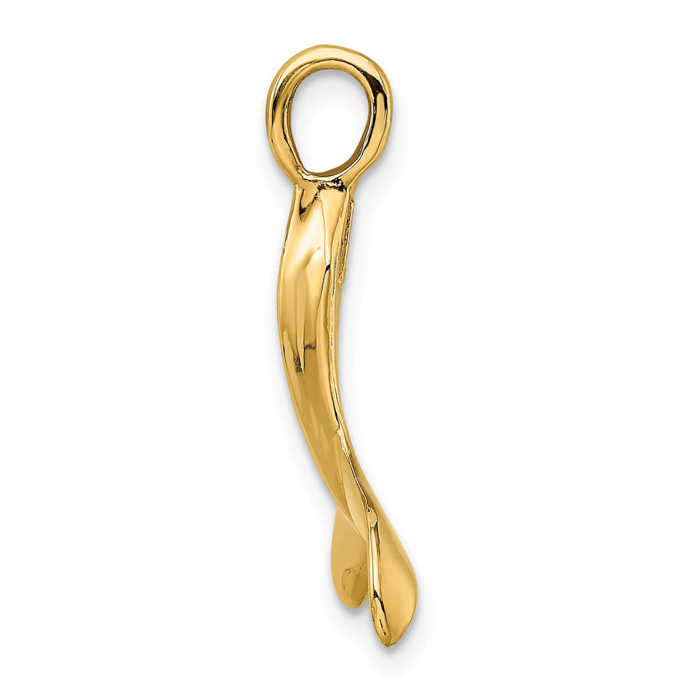 10K Yellow Gold 3-D Polished Whale Tail Charm, Large