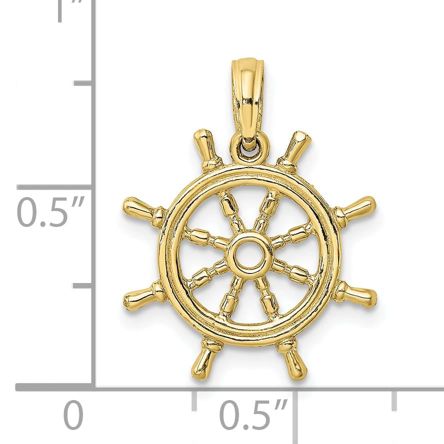 10K Yellow Gold 3-D Ships Wheel Charm