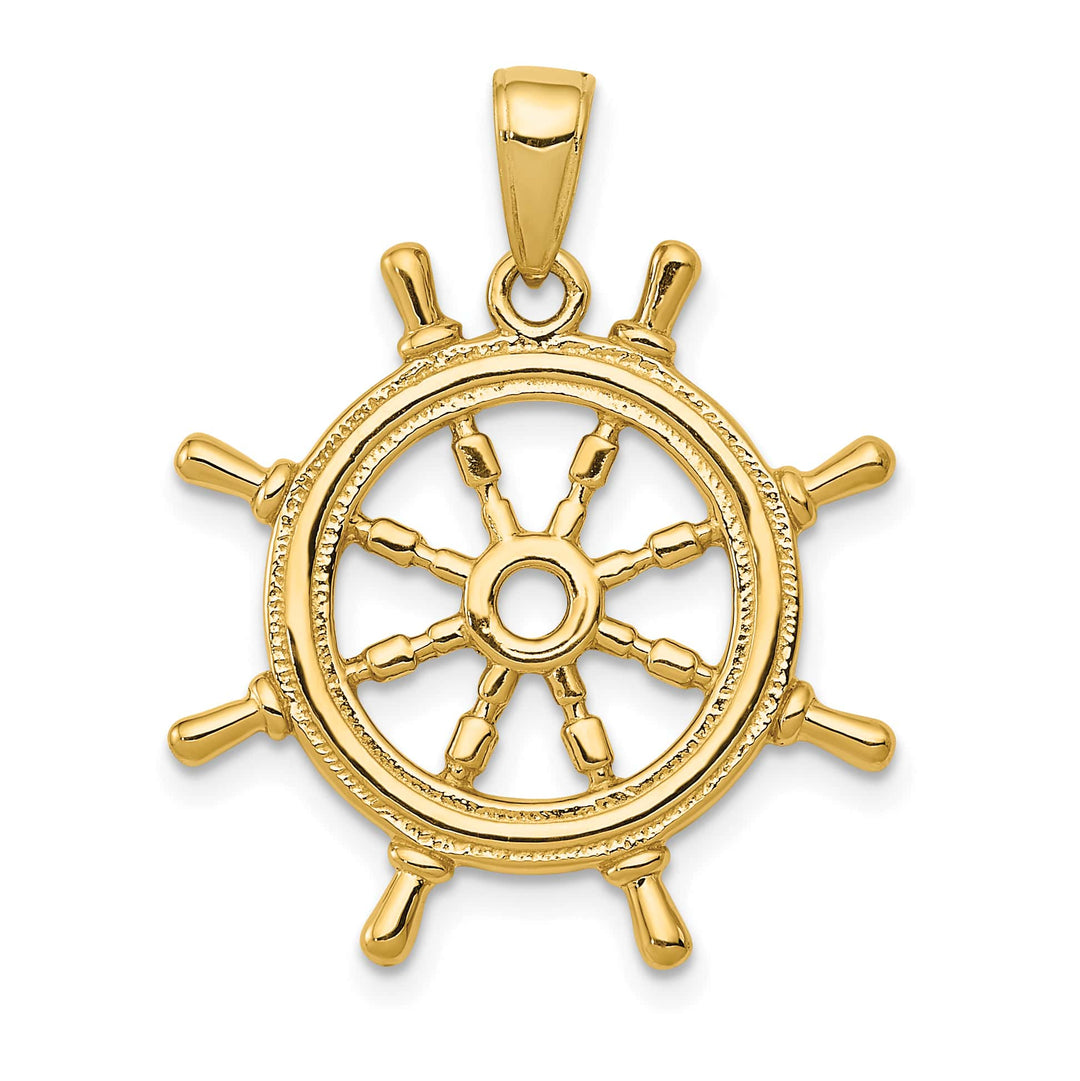 10K Yellow Gold 3-D Ships Wheel Pendant
