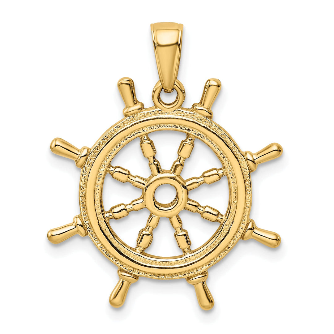 10K Yellow Gold 3-D Ships Wheel Pendant