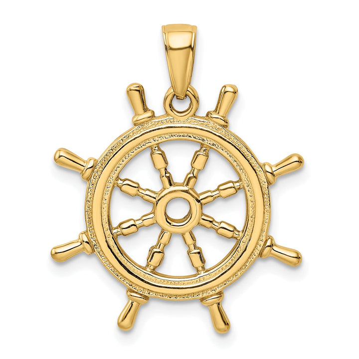 10K Yellow Gold 3-D Ships Wheel Pendant