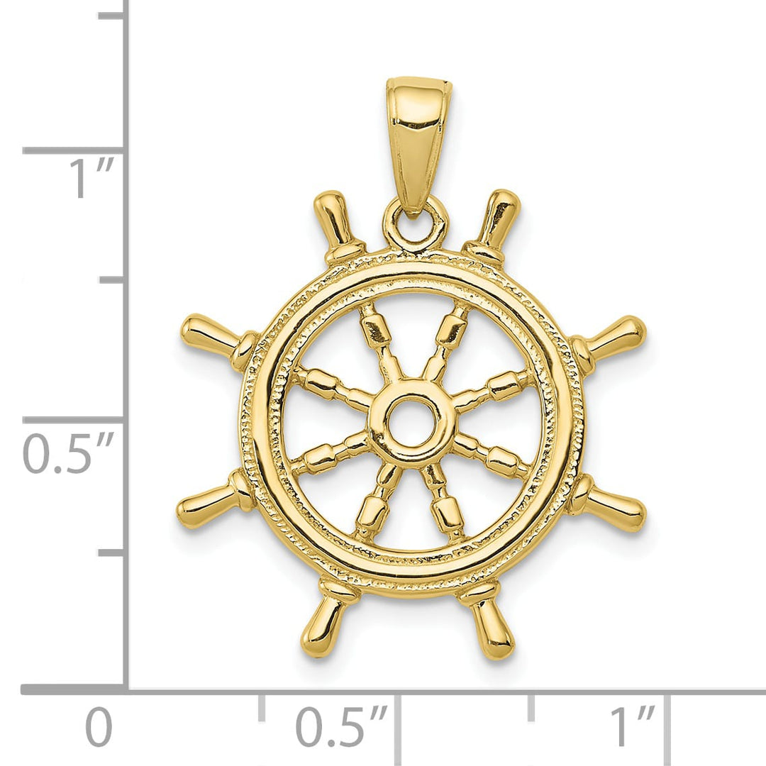 10K Yellow Gold 3-D Ships Wheel Pendant