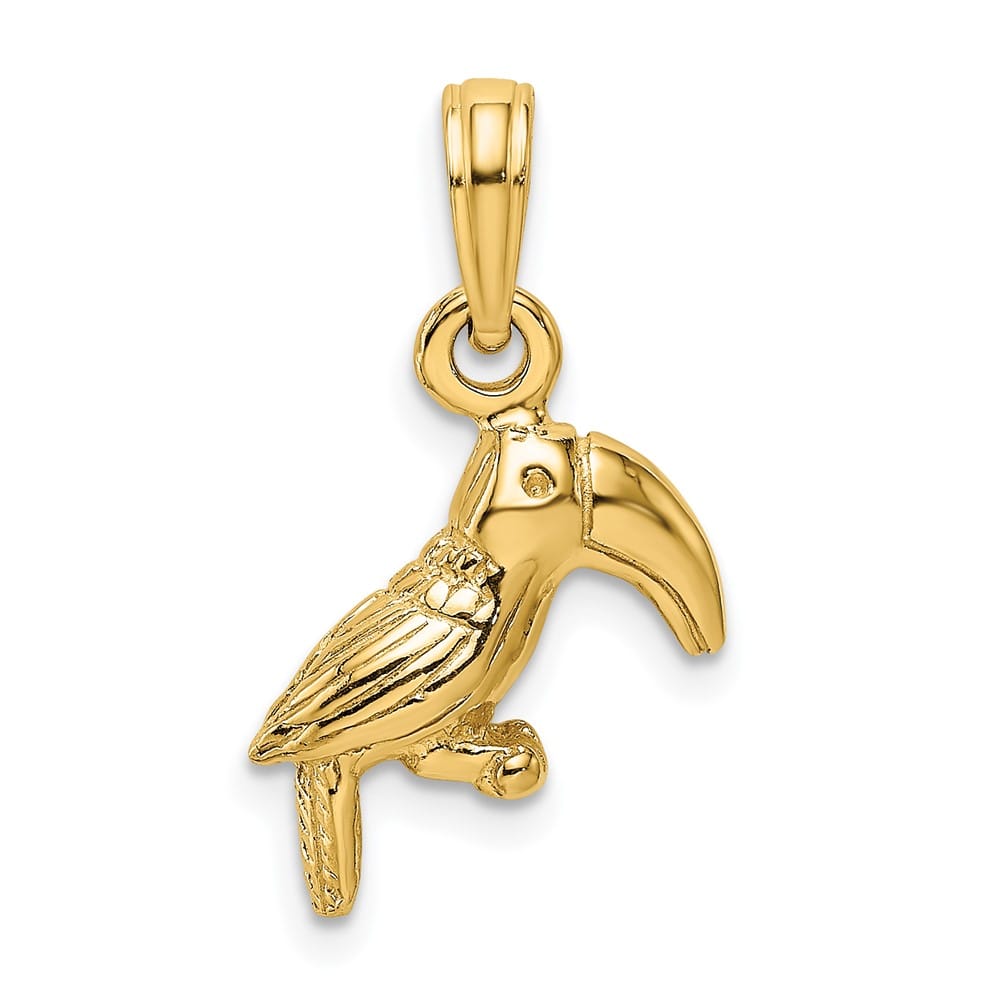10K Yellow Gold 3-D Textured and Polished Medium Toucan Bird Charm
