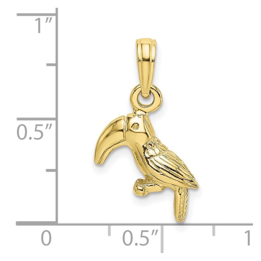 10K Yellow Gold 3-D Textured and Polished Medium Toucan Bird Charm