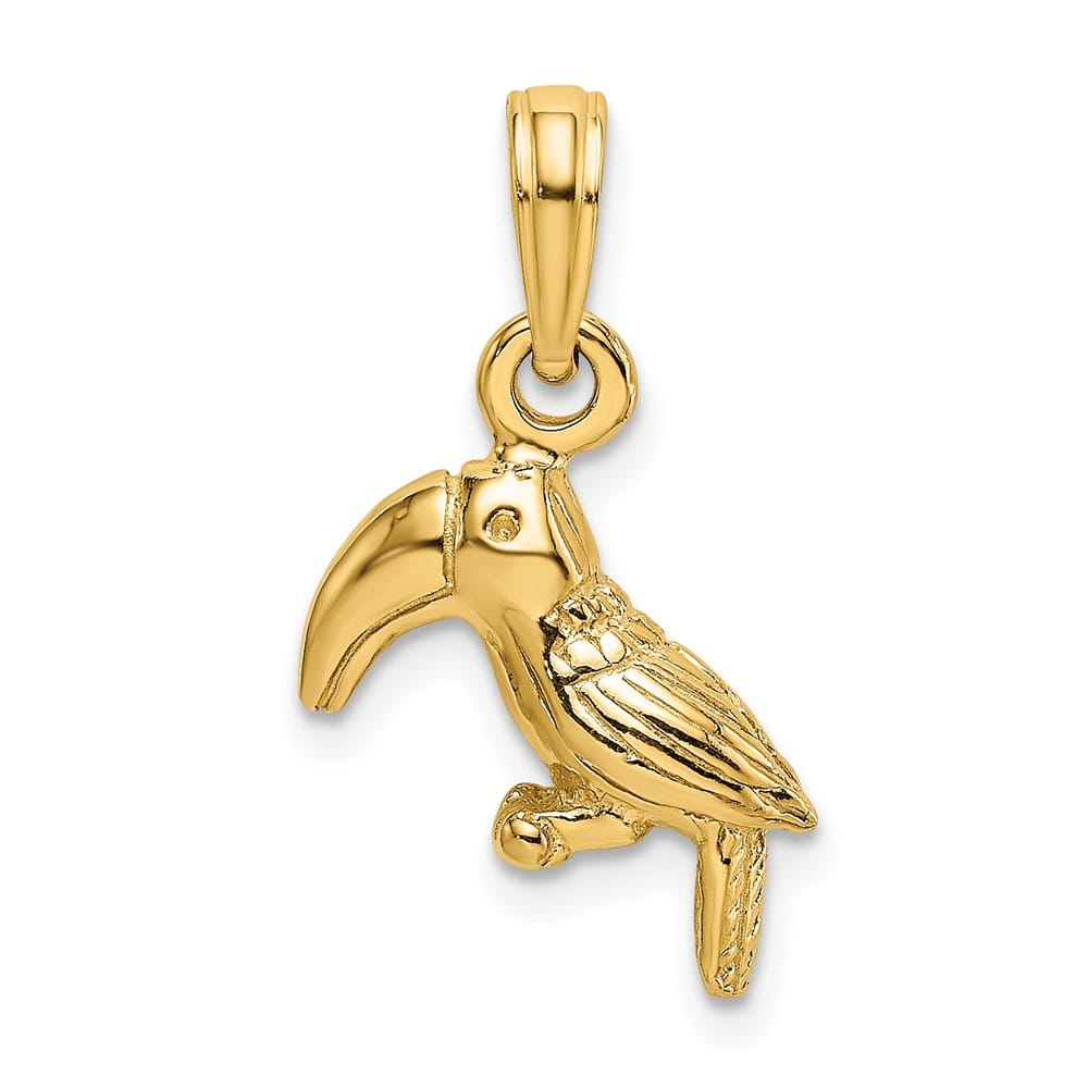 10K Yellow Gold 3-D Textured and Polished Medium Toucan Bird Charm