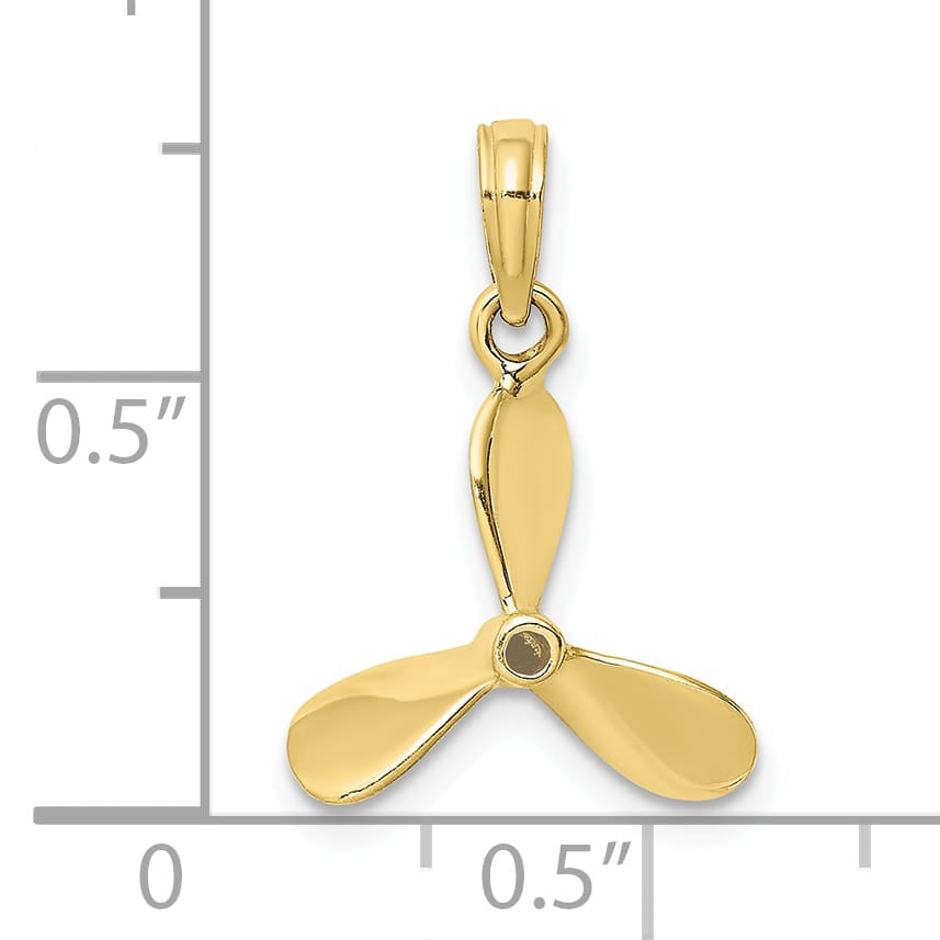 10K Yellow Gold 3-D with 3 Blades Propeller Charm, Large