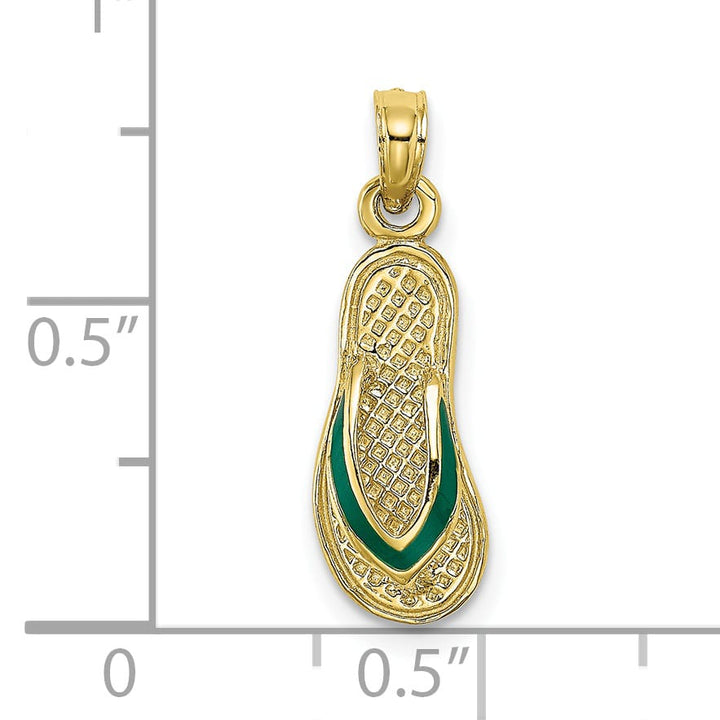 10K Yellow Gold 3-D with Green Enamel Single Flip-Flop Charm
