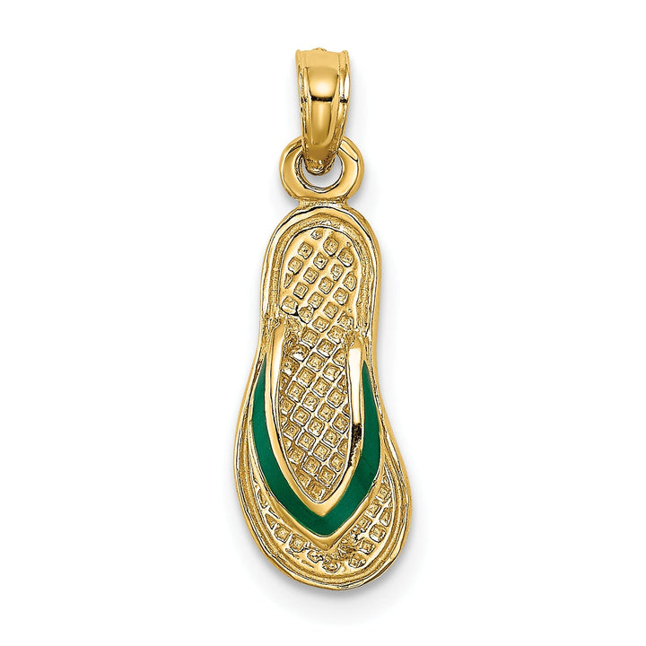 10K Yellow Gold 3-D with Green Enamel Single Flip-Flop Charm