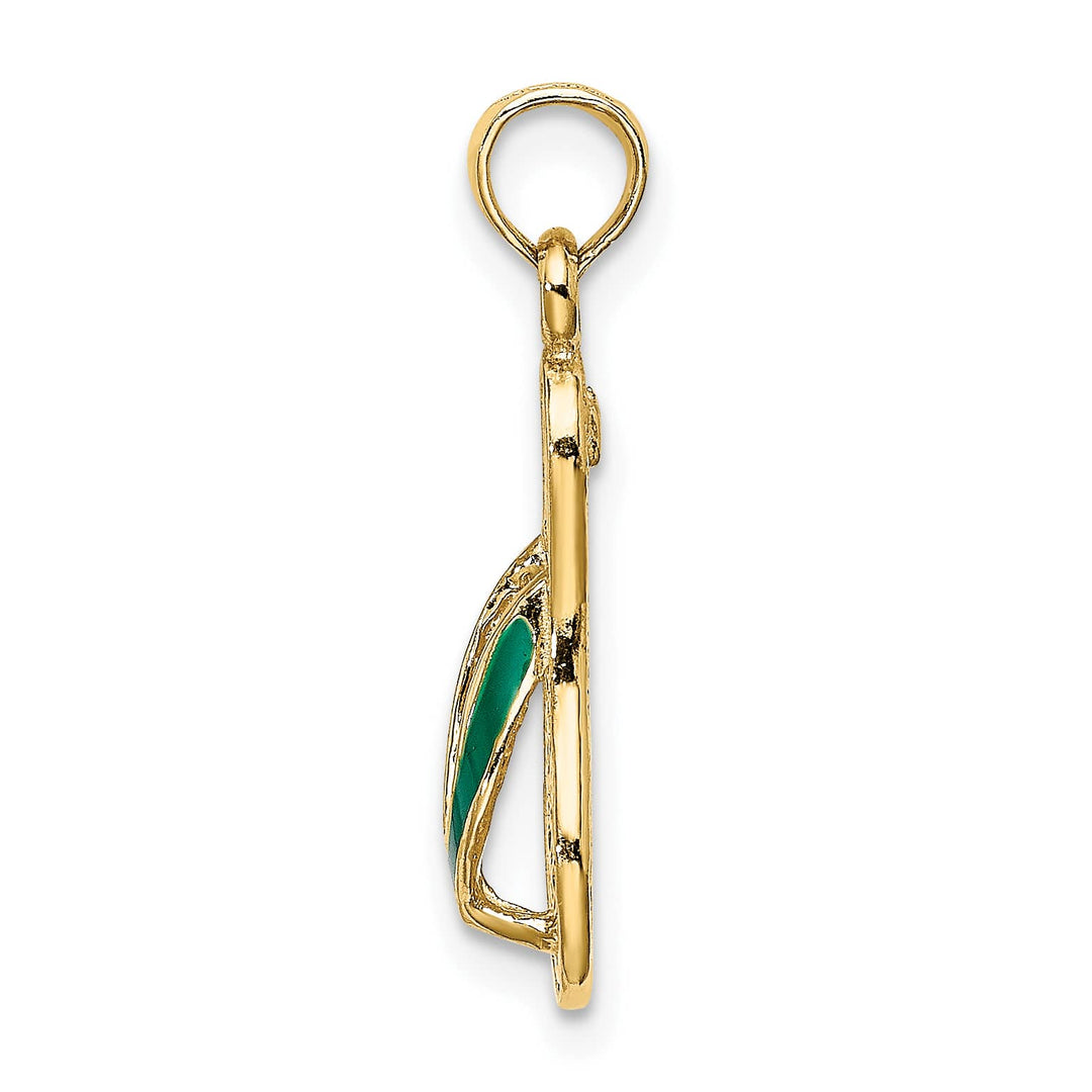 10K Yellow Gold 3-D with Green Enamel Single Flip-Flop Charm