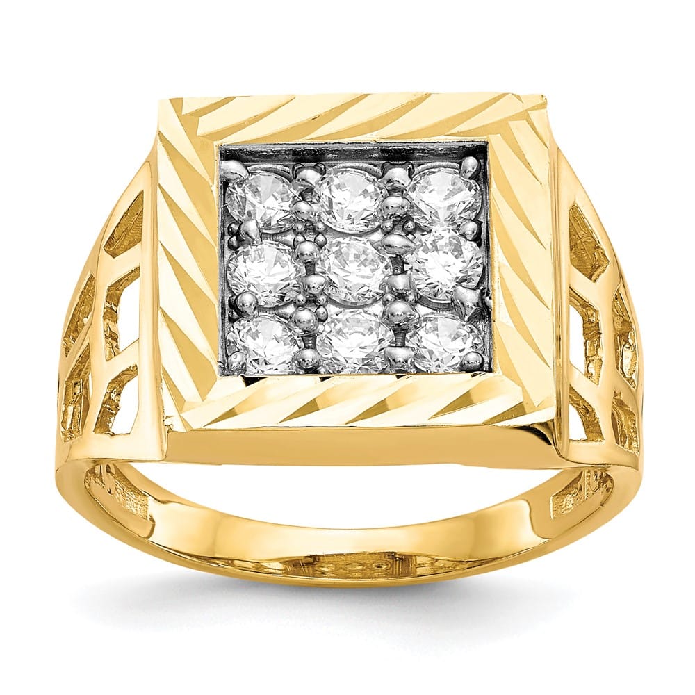 10k Yellow Gold 3 mm 14 mm Top CZ Men's Ring