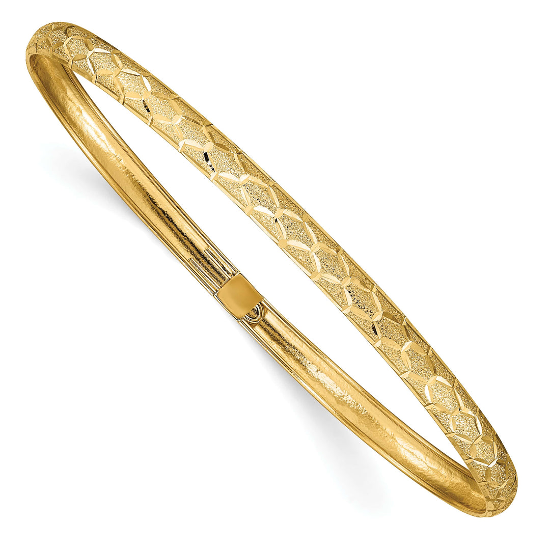 10K Yellow Gold 4.5 mm D.C. Laser Design Hinged Bangle