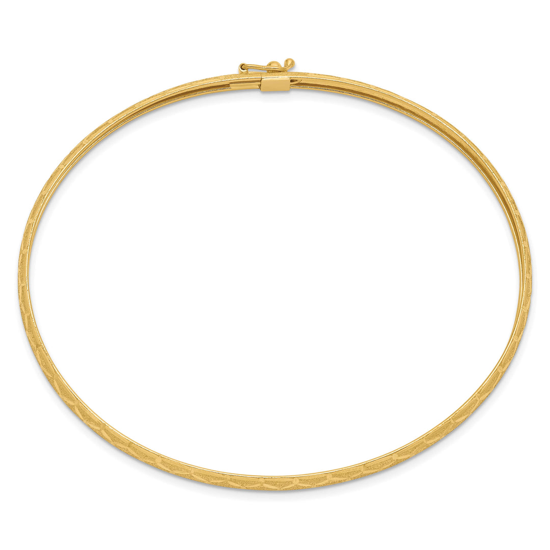 10K Yellow Gold 4.5 mm D.C. Laser Design Hinged Bangle