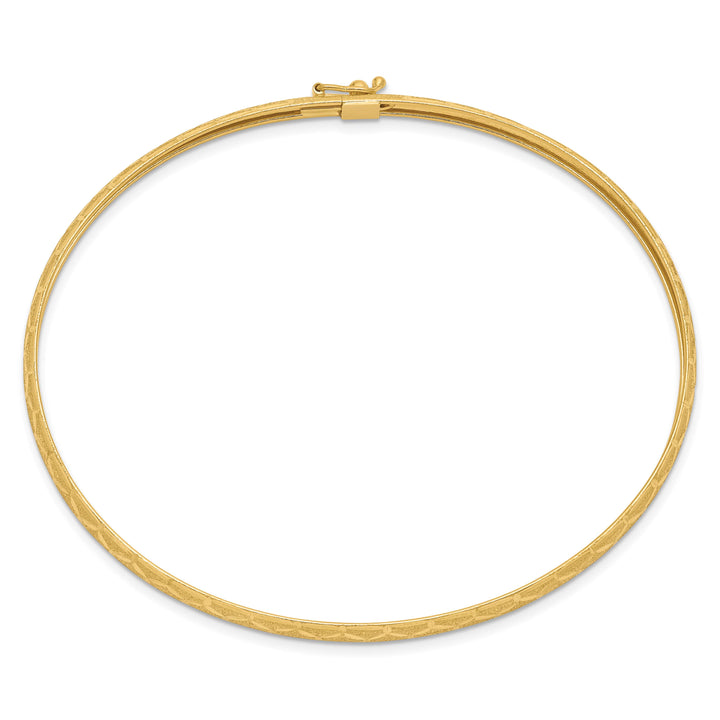 10K Yellow Gold 4.5 mm D.C. Laser Design Hinged Bangle