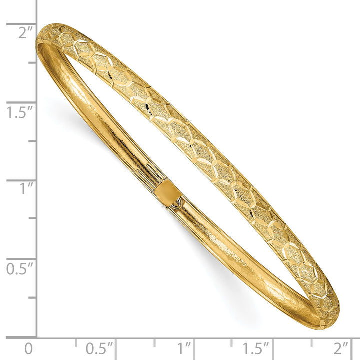10K Yellow Gold 4.5 mm D.C. Laser Design Hinged Bangle