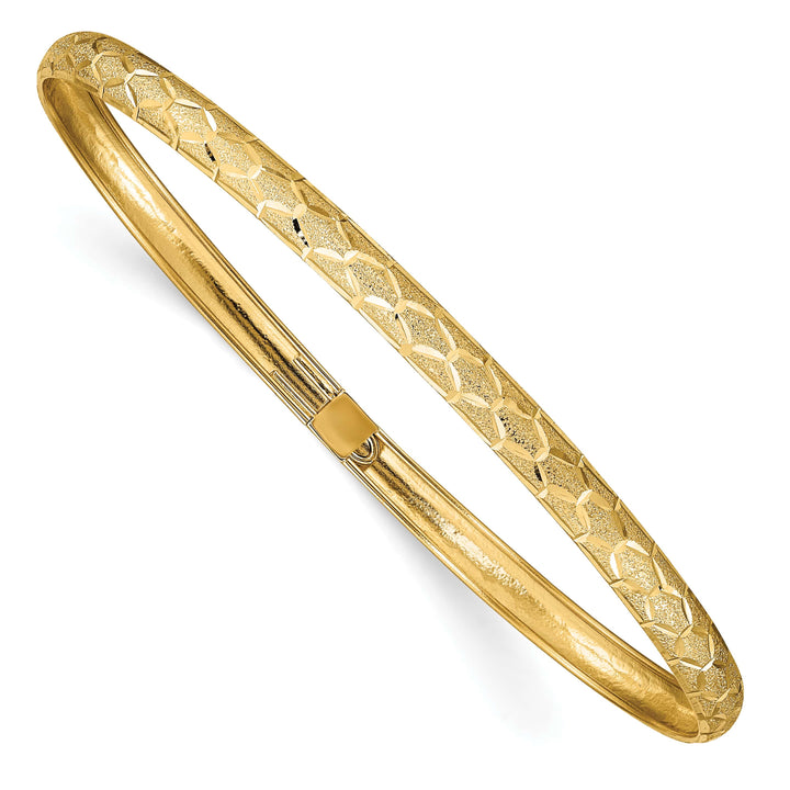 10K Yellow Gold 4.5 mm D.C. Laser Design Hinged Bangle