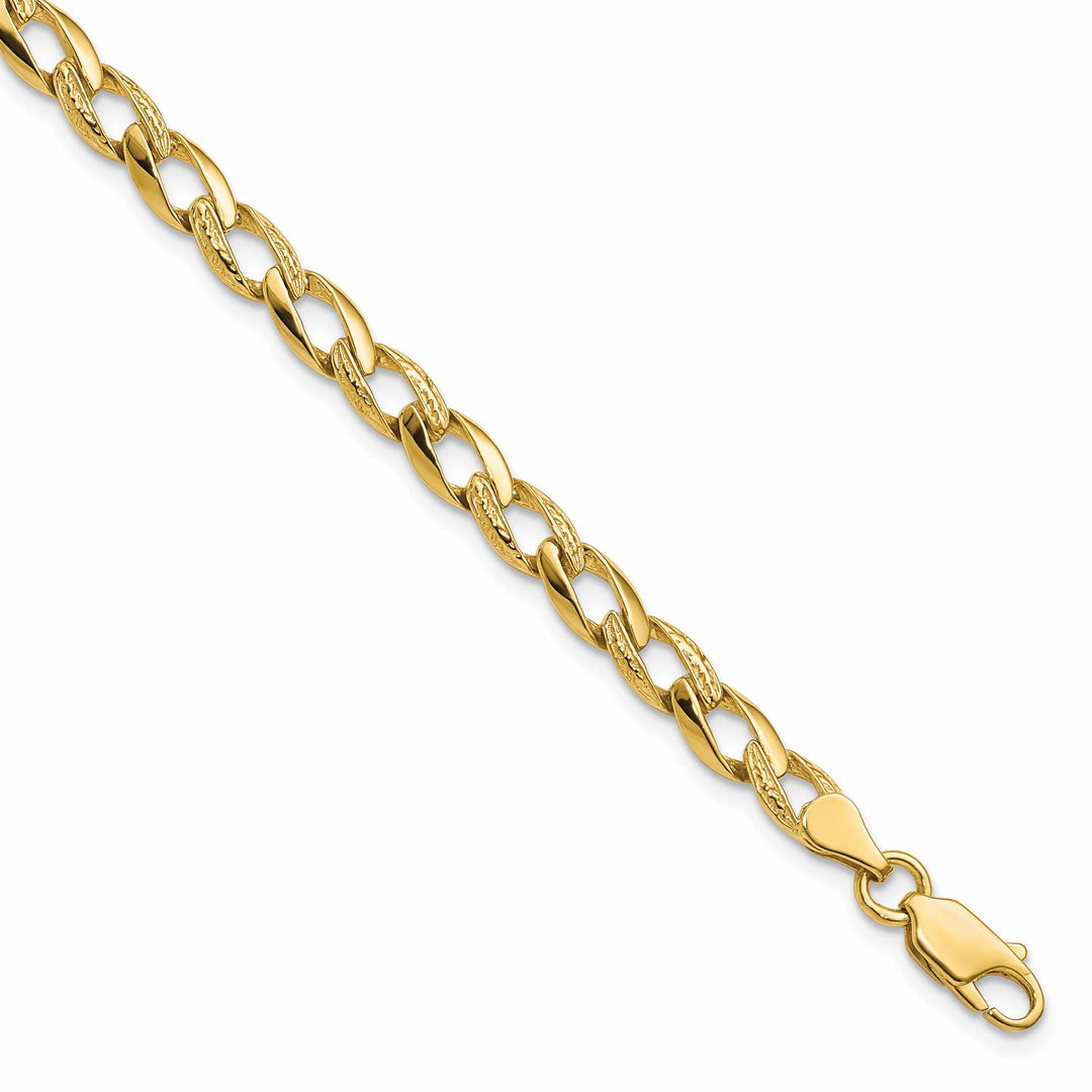 10K Yellow Gold 5.25mm Fancy and Textured Curb Link Bracelet 8 Inch
