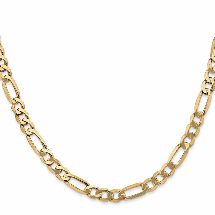 10K Yellow Gold 5.25mm Flat Figaro Chain 26 Inch