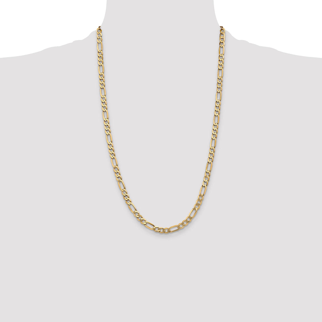 10K Yellow Gold 5.25mm Flat Figaro Chain 26 Inch