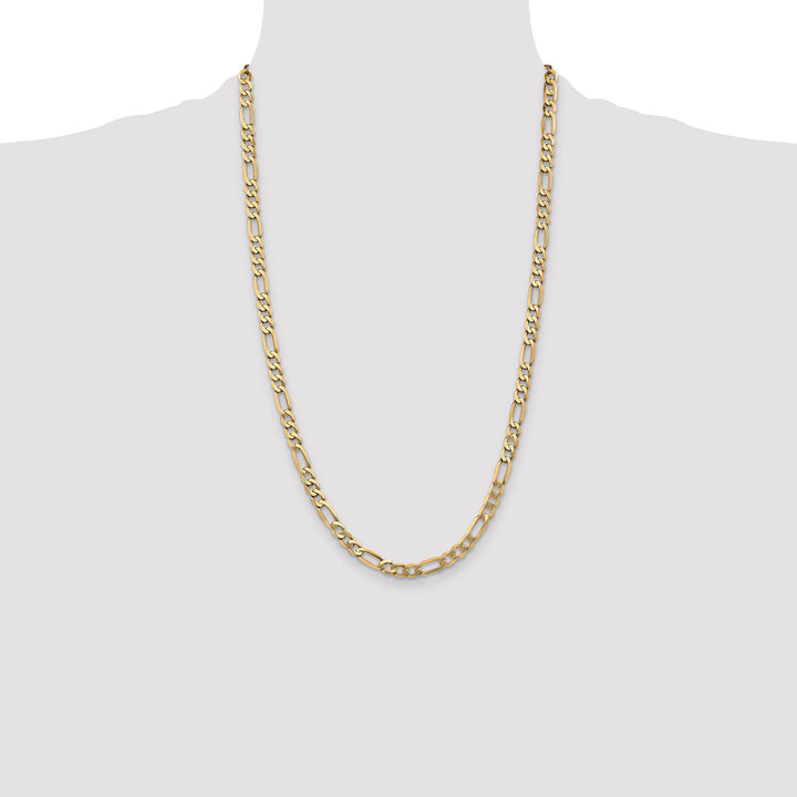 10K Yellow Gold 5.25mm Flat Figaro Chain 26 Inch