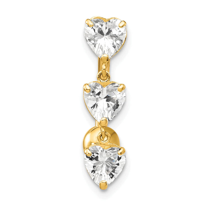 10k Yellow Gold 5mm CZ Heart 3-Stone Belly Dangle