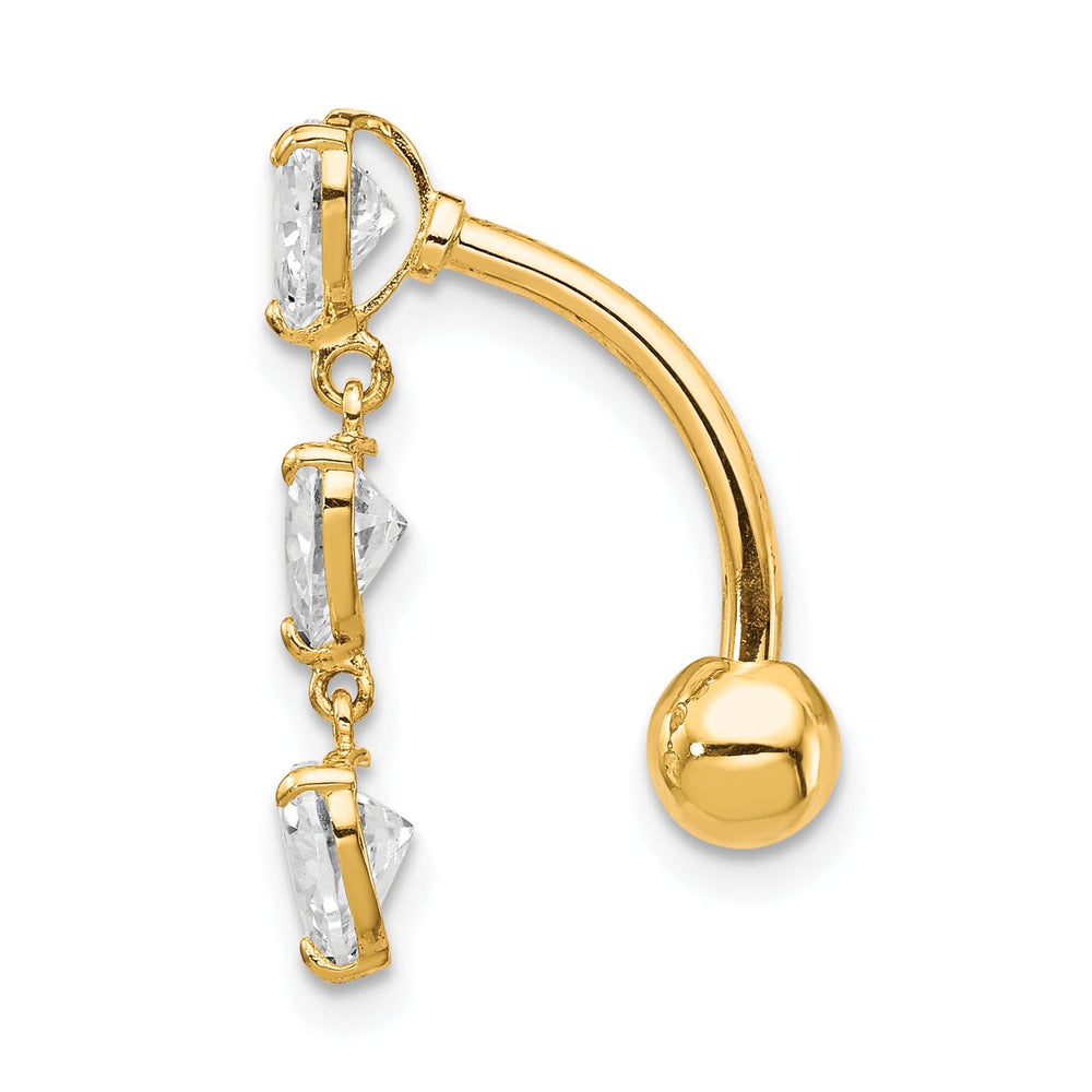 10k Yellow Gold 5mm CZ Heart 3-Stone Belly Dangle
