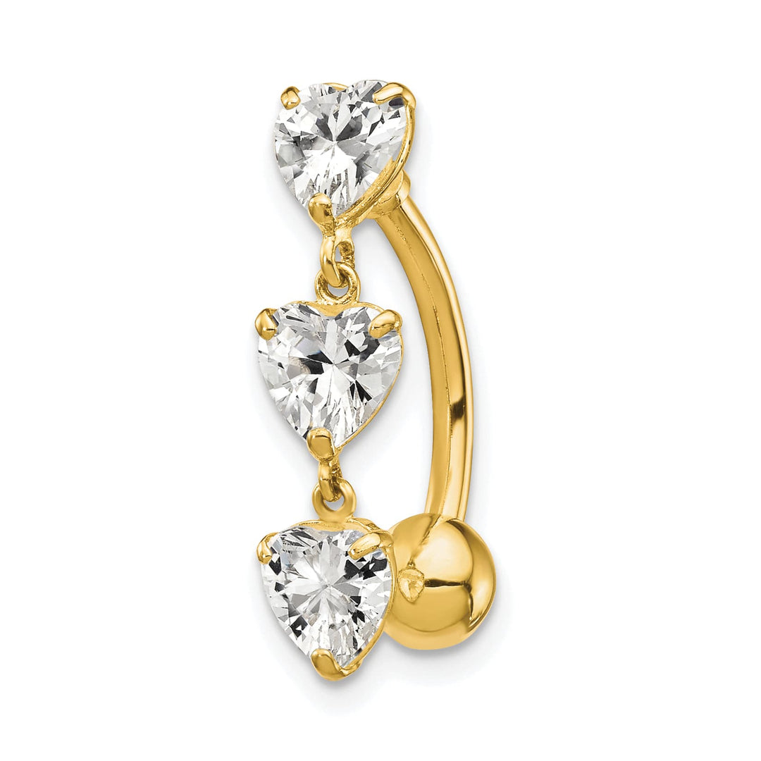 10k Yellow Gold 5mm CZ Heart 3-Stone Belly Dangle